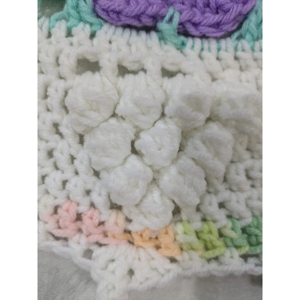 Vintage Crocheted Baby Afghan Crib Blanket Throw‎ Floral Pastel 50x38 Handmade